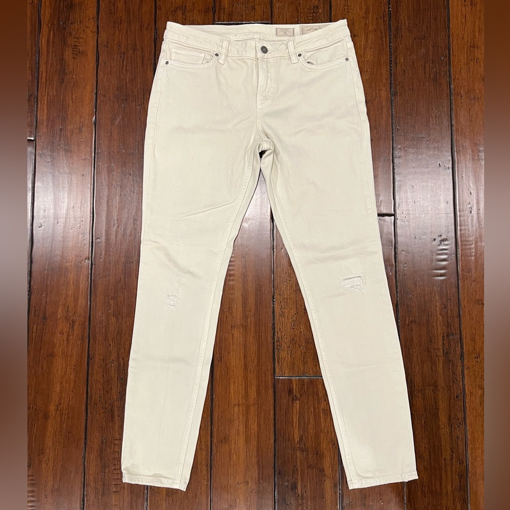 AllSaints Beige Distressed Ashby Low-Rise Skinny Fit Jeans Women's 30